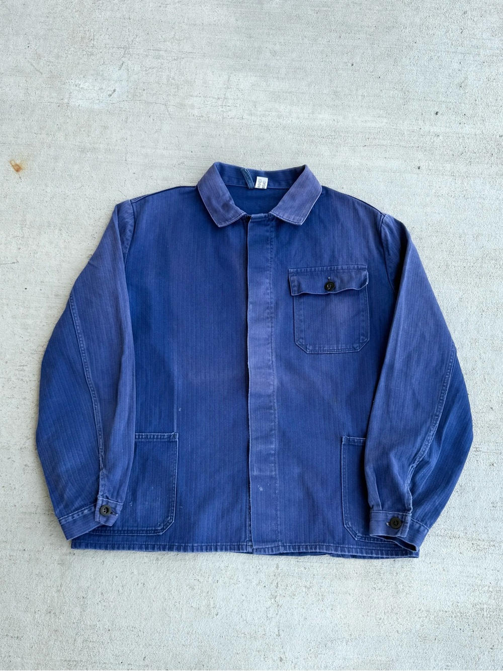 Vintage 70s 80s Faded German HBT Chore Jacket Medium Herringbone